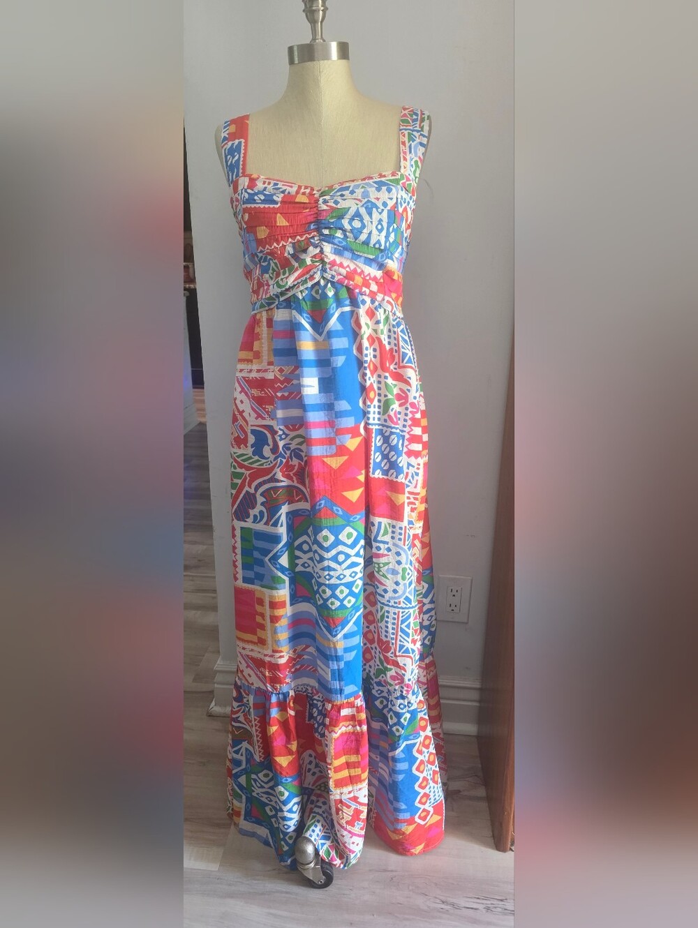 Skies Are Blue Multicolor Geometric Print Maxi Dress